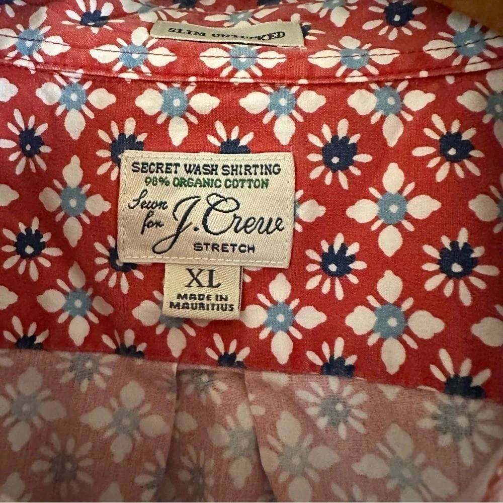 J.CREW Men's Organic Cotton Red Sky-Blue Floral Short-Sleeve Shirt XL (K11)